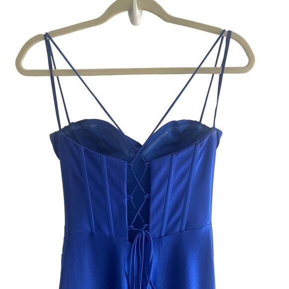 Nox Anabel Royal Blue Corset Prom Dress Long Formal Gown Size 4 E1042 Cowl Neck - Picture 9 of 14